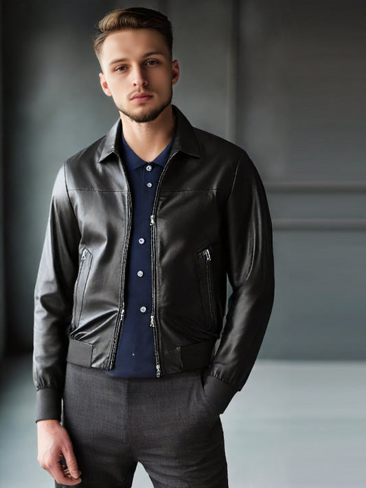 Veste courte en cuir élégante
