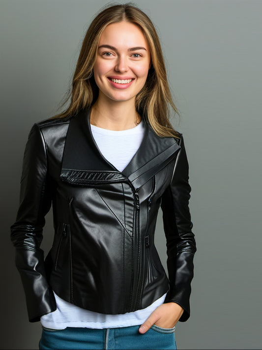 Veste de moto en cuir lisse de luxe