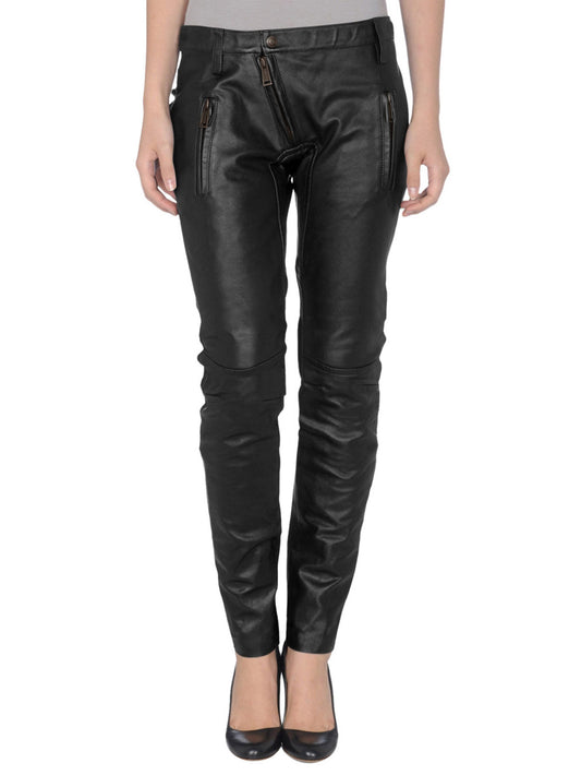 Pantalon en cuir à boutons-pression