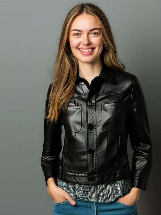 Veste de moto en cuir à col amovible