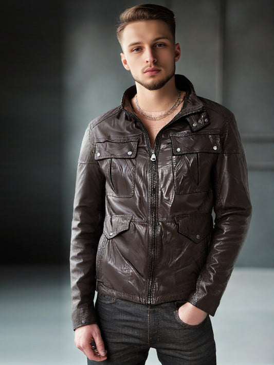 Veste en cuir moderne à boutons-pression