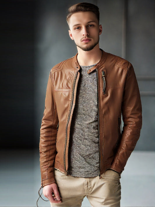 Luxuriöse Lederjacke mit weichem Kragen