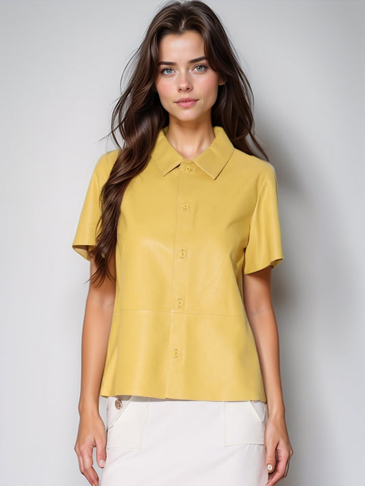 Chemise en cuir satiné doux et brillant pour femme