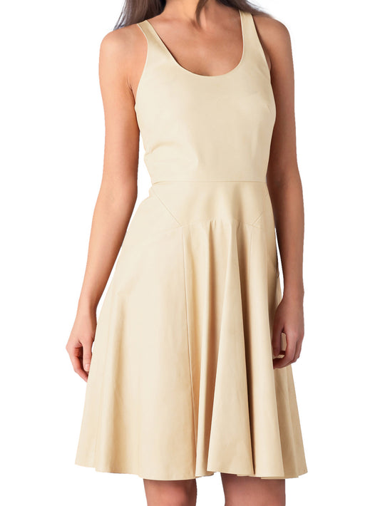 Sportives Rundhals-Lederkleid