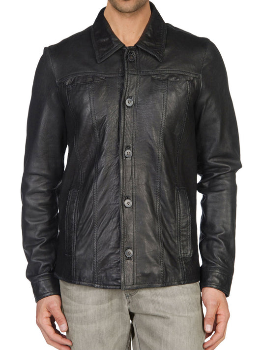 Square Neckline Genuine Leather Shirt for Men - Leatherkin