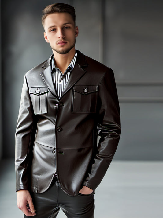 Blazer en cuir à poches plaquées style statement pour homme