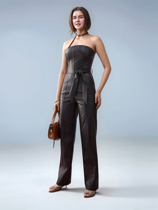 Combinaison en cuir à jambes larges Stellar Grace pour femme