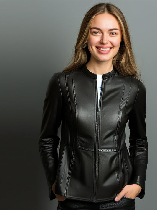 Stock Stitch Leder-Motorradjacke