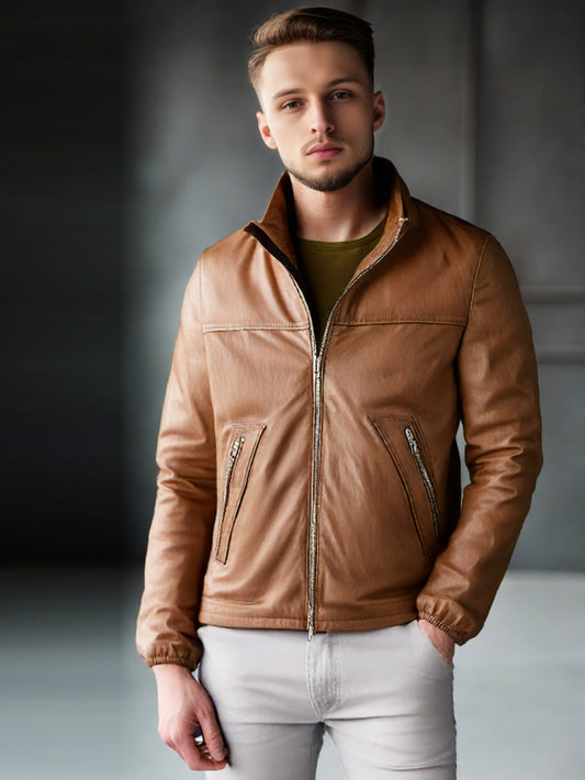Moderne Lederjacke mit geraden Ärmeln