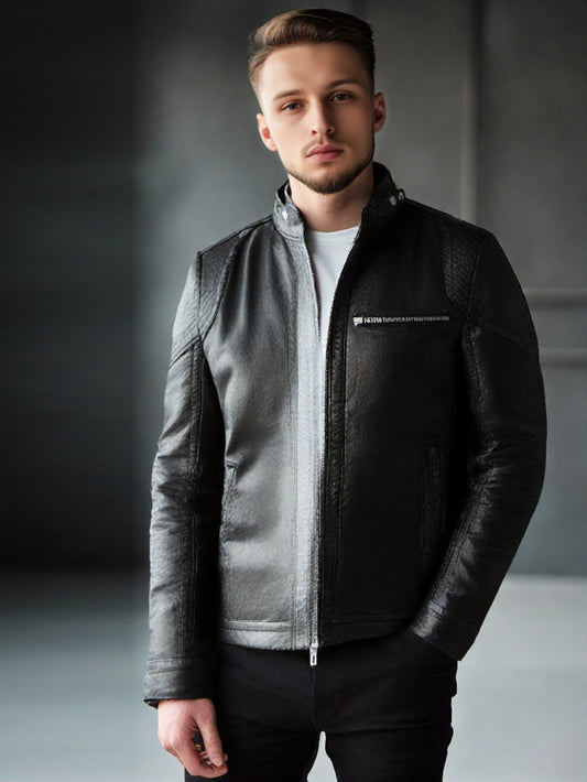 Urbane Lederjacke mit Riemenkragen