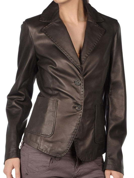 Streamlined Fit Leather Blazer for Women - Leatherkin
