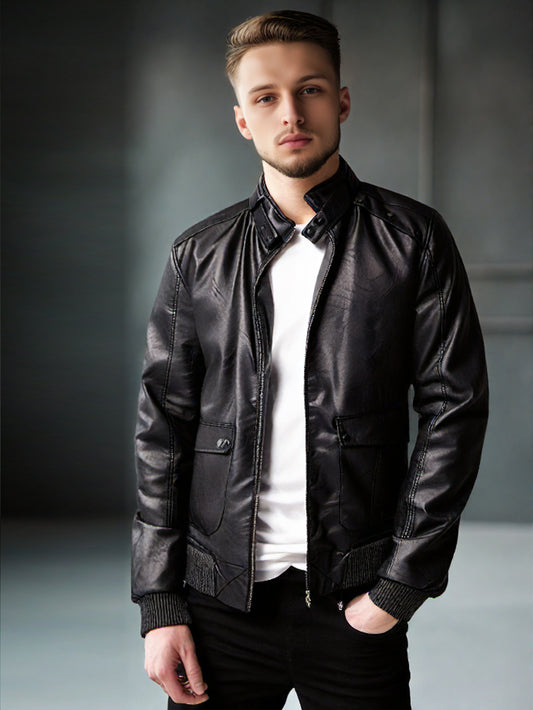 Blouson aviateur en cuir à col clouté pour homme