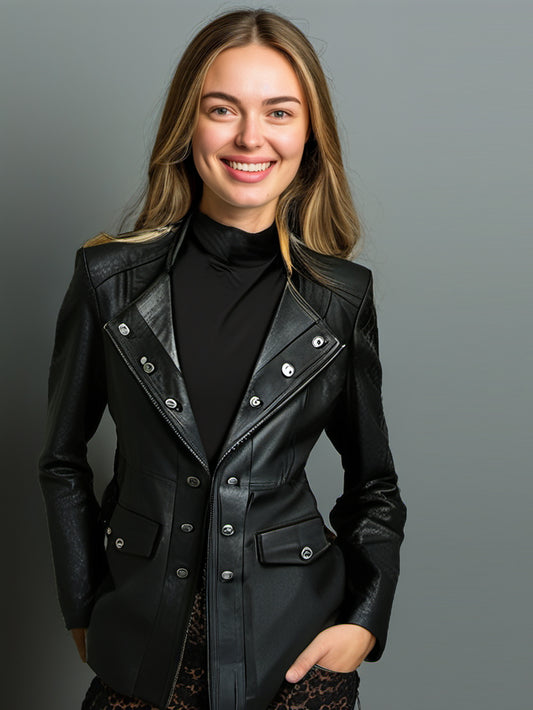 Veste de moto en cuir de vachette clouté
