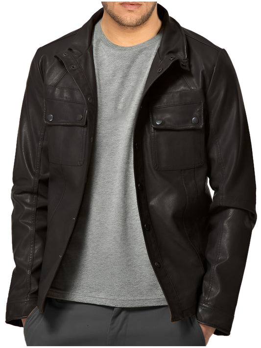 Studded Cuff Modish Genuine Leather Shirt for Men - Leatherkin