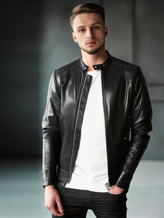Veste de motard en cuir robuste pour homme