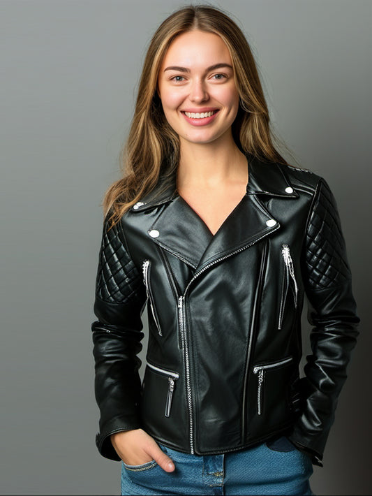 Veste de moto en cuir matelassée élégante