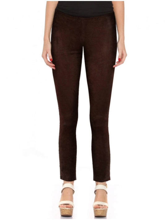 Pantalon en cuir suédé avec fermeture éclair à la cheville