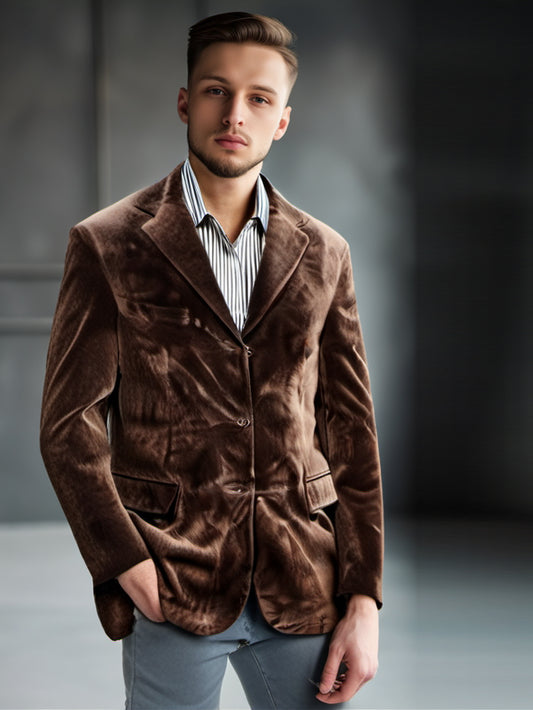 Blazer en daim avec poches passepoilées à rabat pour homme