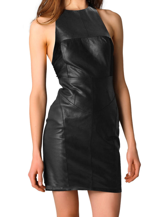 T-Neck Racer Lederkleid