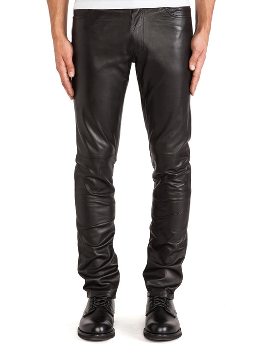 Pantalon de motard en cuir véritable coupe fuselée pour homme