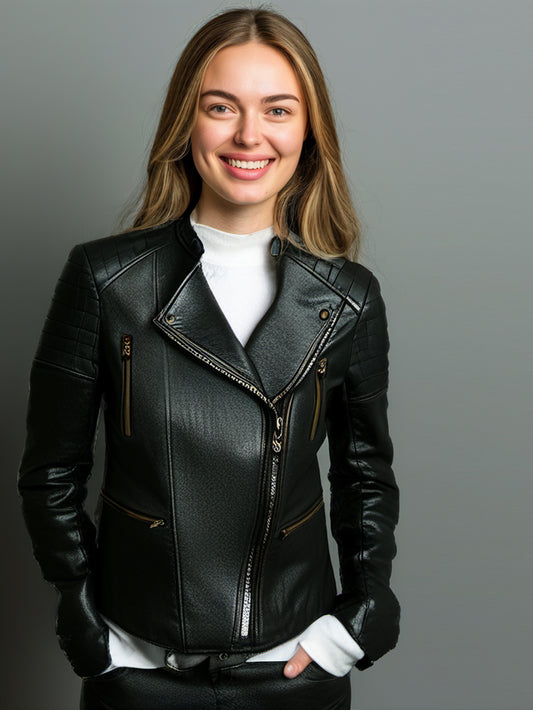 Veste de moto en cuir texturé fin