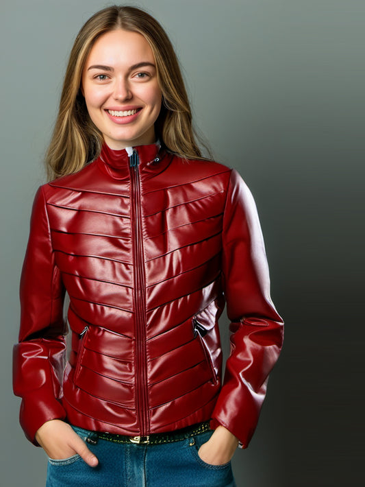 Veste en cuir élégante à plusieurs niveaux