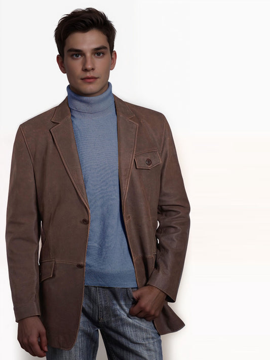Blazer en cuir classique et intemporel pour homme