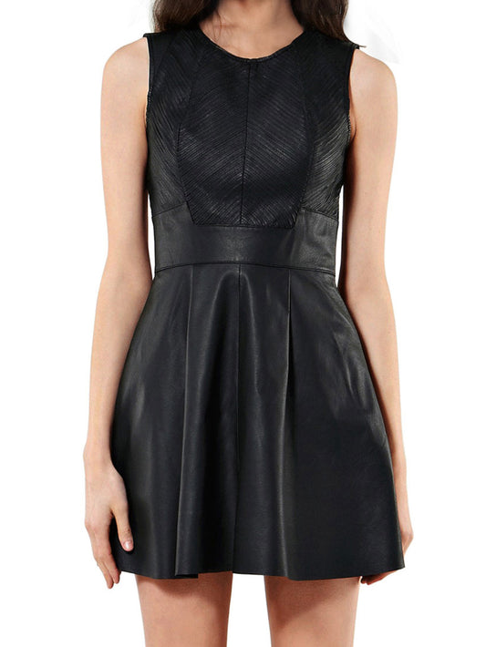 Zeitloses Rundhals-Lederkleid