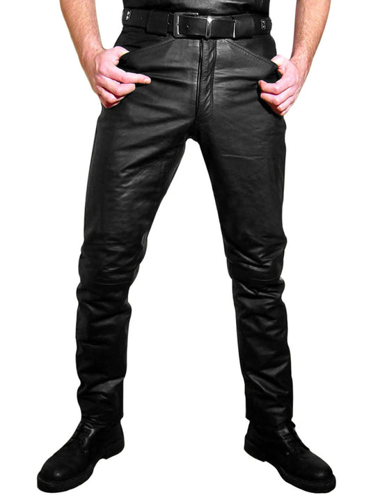 Pantalon en cuir véritable robuste et élégant pour homme