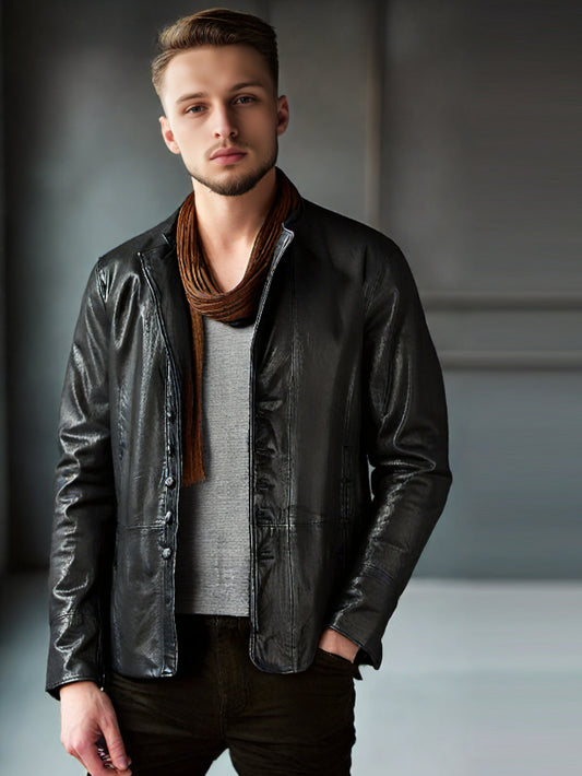 Veste en cuir à boutons tendance