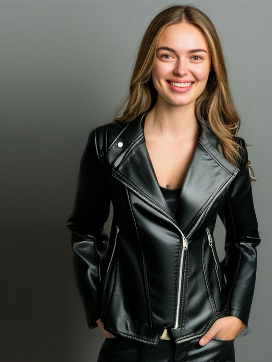 Veste de motard en cuir tendance et luxueuse