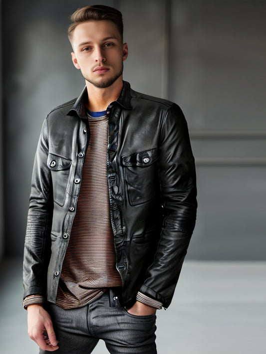 Chemise en cuir véritable tendance et moderne pour homme