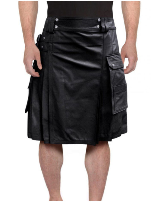 Twin Cargo Pocket Leather Kilt for Men