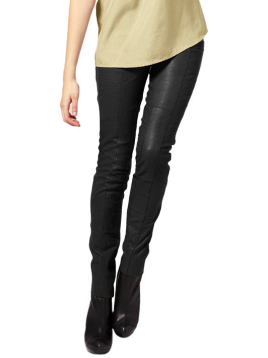Pantalon skinny en cuir à deux poches