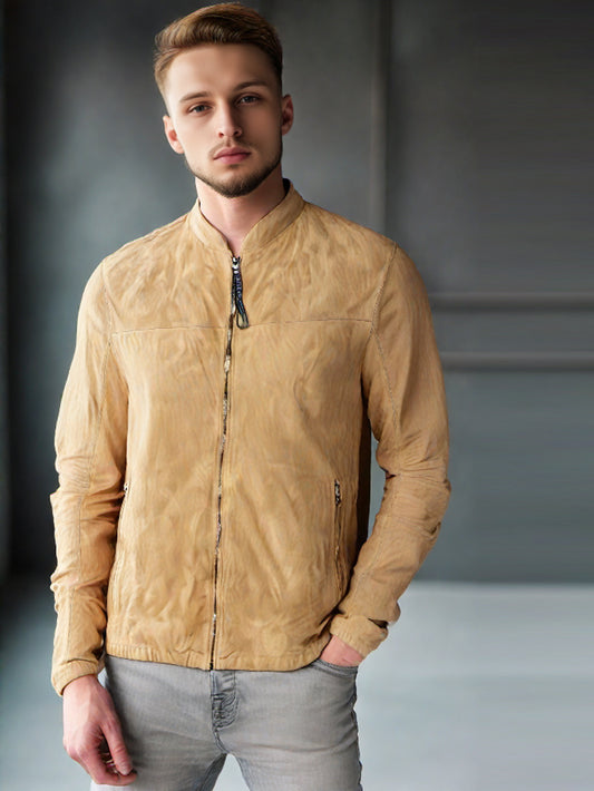 Klassische Wildlederjacke mit V-Ausschnitt