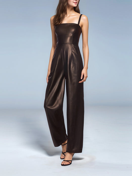 Combinaison en cuir à col montant Velvet Noir pour femme