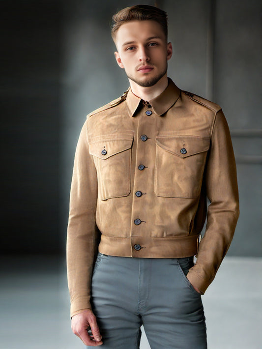 Vintage Waistband Business Suede Leather Jacket - Leatherkin