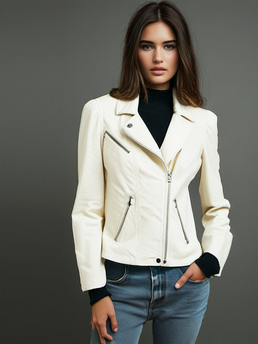 Veste en cuir de luxe à revers blanc