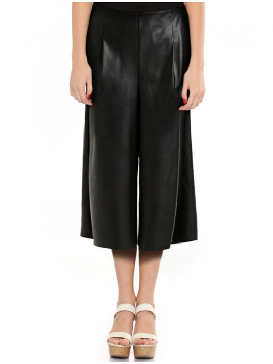 Culotte large en cuir noir
