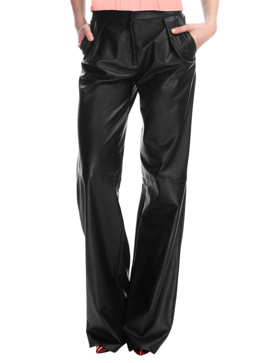 Pantalon en cuir à jambes larges pour femmes