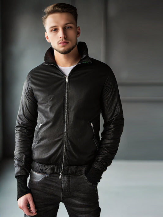 Luxuriöse Lederjacke mit Wollbündchen
