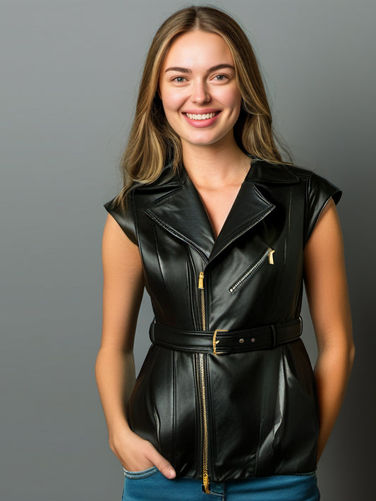Lederjacke mit Wickelfront und Flügelärmeln