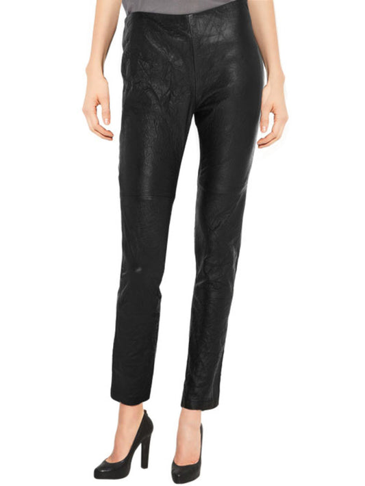 Pantalon en cuir texturé froissé