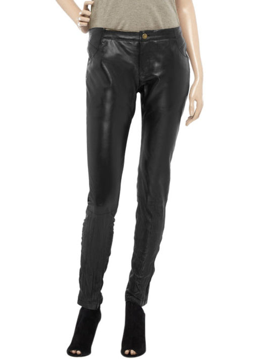 Pantalon en cuir lisse au toucher froissé
