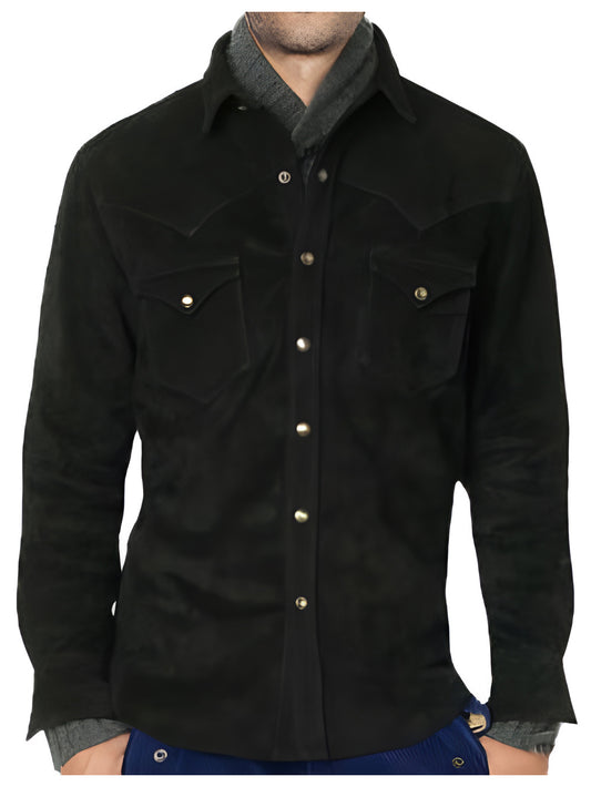 Yoked Style Genuine Leather Shirt for Men - Leatherkin