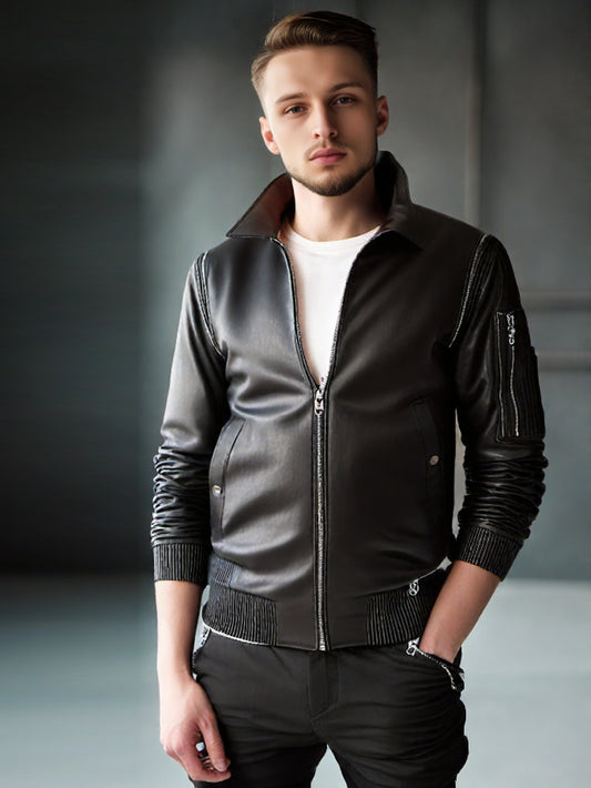 Dynamische Lederjacke mit Reißverschluss