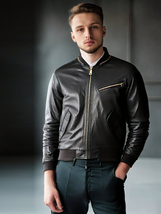 Veste en cuir slim avec détails zippés