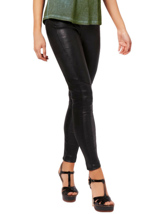 Pantalon en cuir moulant à la cheville avec fermeture éclair
