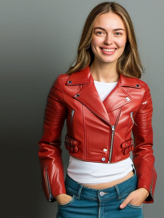 Veste de moto en cuir à poignets zippés
