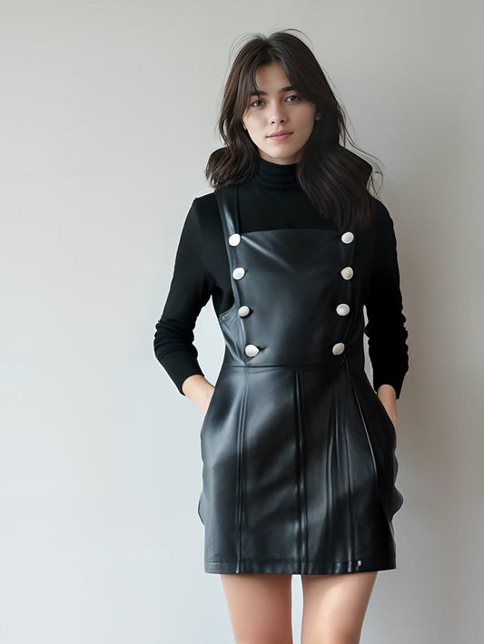 Adjustable-Strap Dungaree Leather Dress